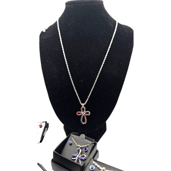 AVON 2016 Dainty BIRTHSTONE Cross Necklace & Earrings Sets NEW in box J, F, S - Picture 1 of 6